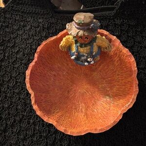 Orange Decorative Bowl with Scarecrow Accent